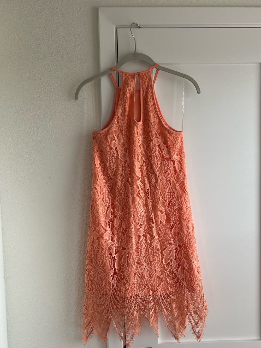 Lace Halter Dress in Coral - Picture 4 of 8